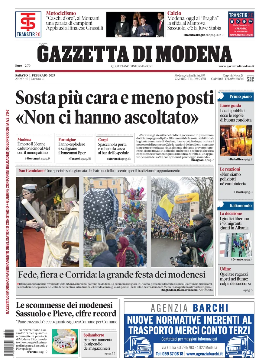 Prima-pagina-gazzetta di modena-oggi-edizione-del-2025-02-01